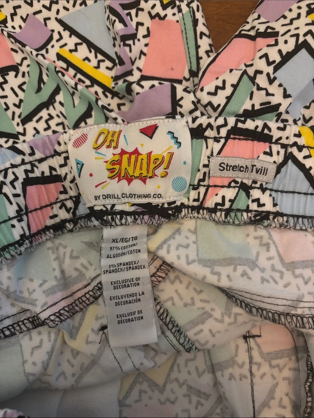 Oh Snap Drill Clothing Co 90s Retro Graphic Print Stretch Twill Shorts Men's XL